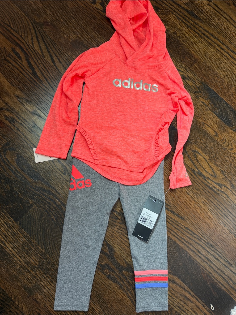 adidas Coral Pink Hooded Top with Gray Leggings